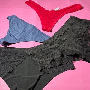 Victoria's Secret Lace and Satin Panties - Black, Red, Blue